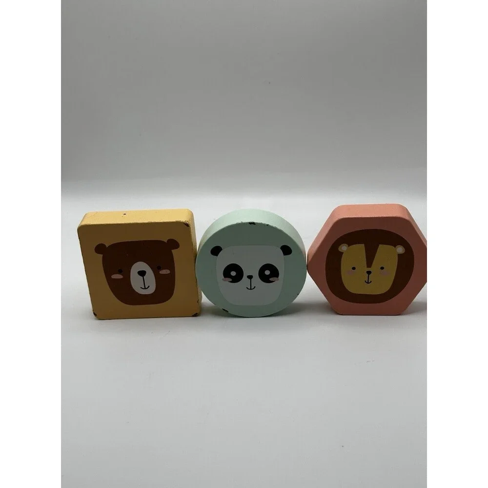 Pearhead Wooden Photo Puzzle Baby Toy Bear Panda Lion Animal Shape 3pc Set”